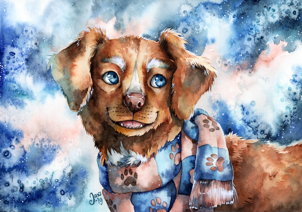 Original Painting - Dog with a Scarf 